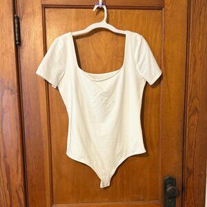 Express Square Neck Body Countour Bodysuit - White